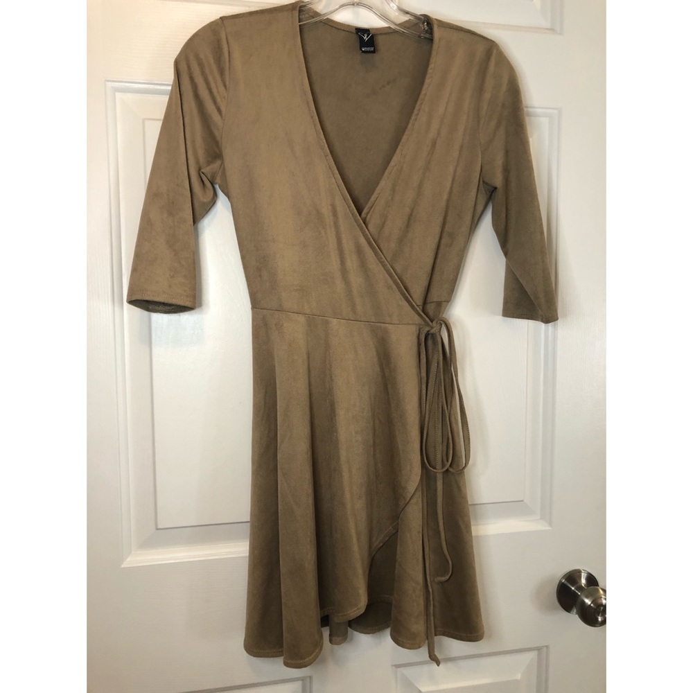 Faux Suede Wrap Dress